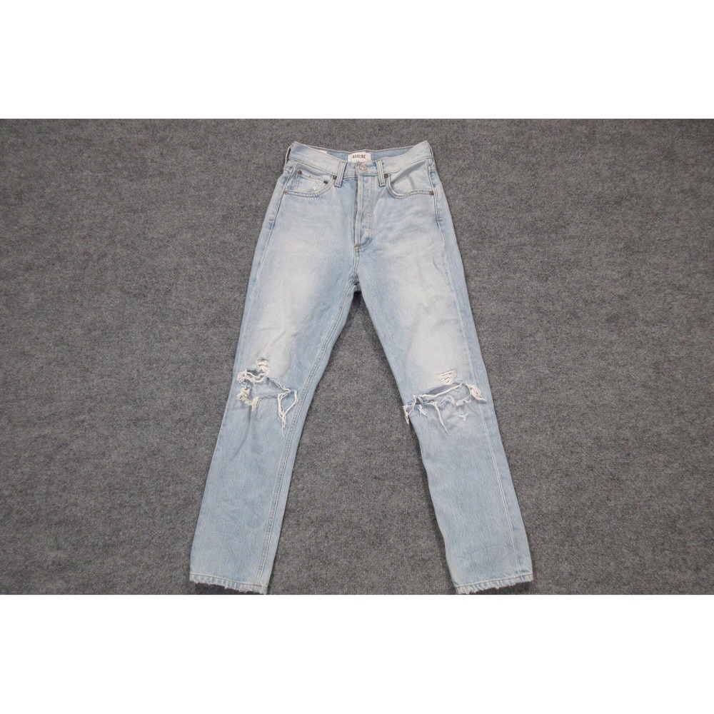 AGOLDE Jeans Womens 23 Light Wash Blue Riley High Rise Straight Crop Distressed